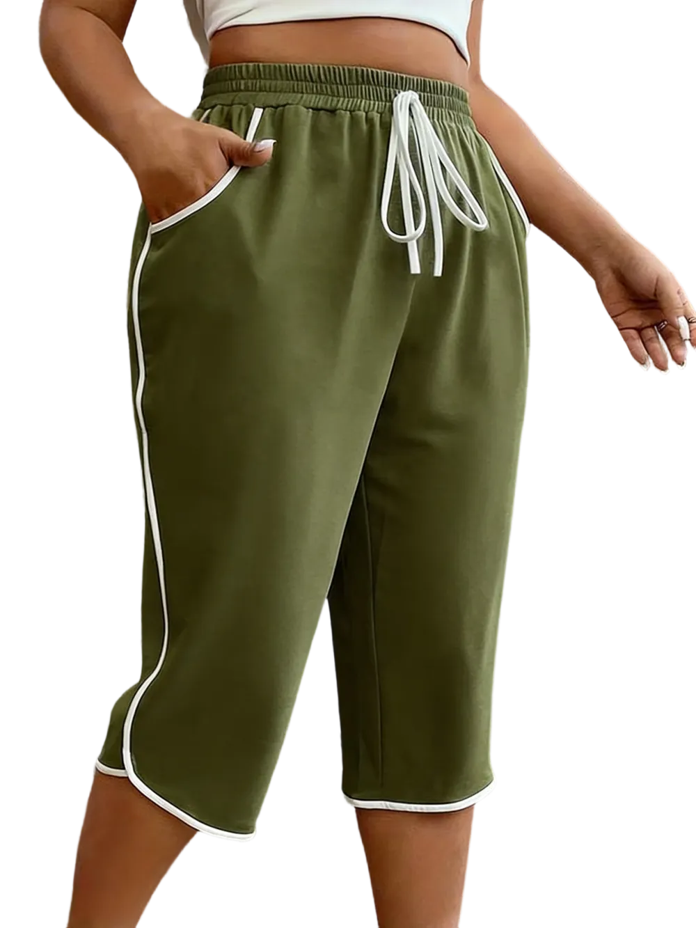 Women’s Plus Size Color Block Drawstring Capri Sports Pants