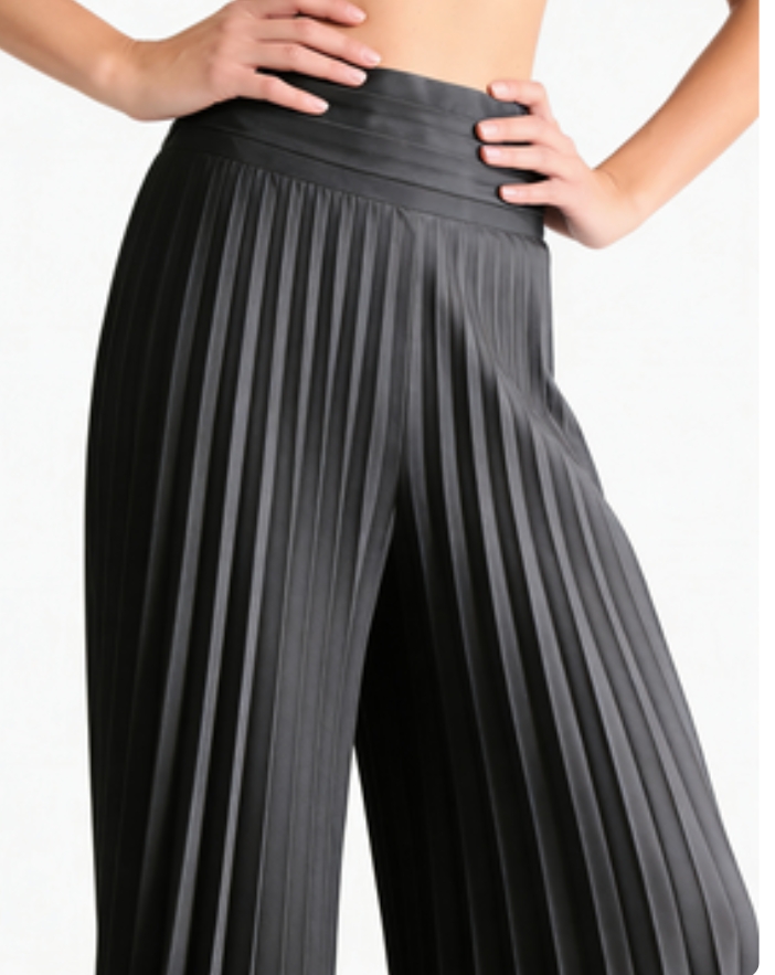Elegant Stone Black Pleated High-Waist Palazzo Trousers