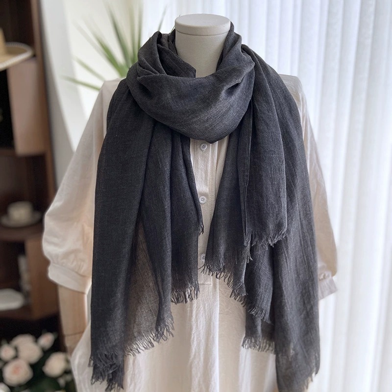 Cotton and Linen Solid Color Casual Scarf