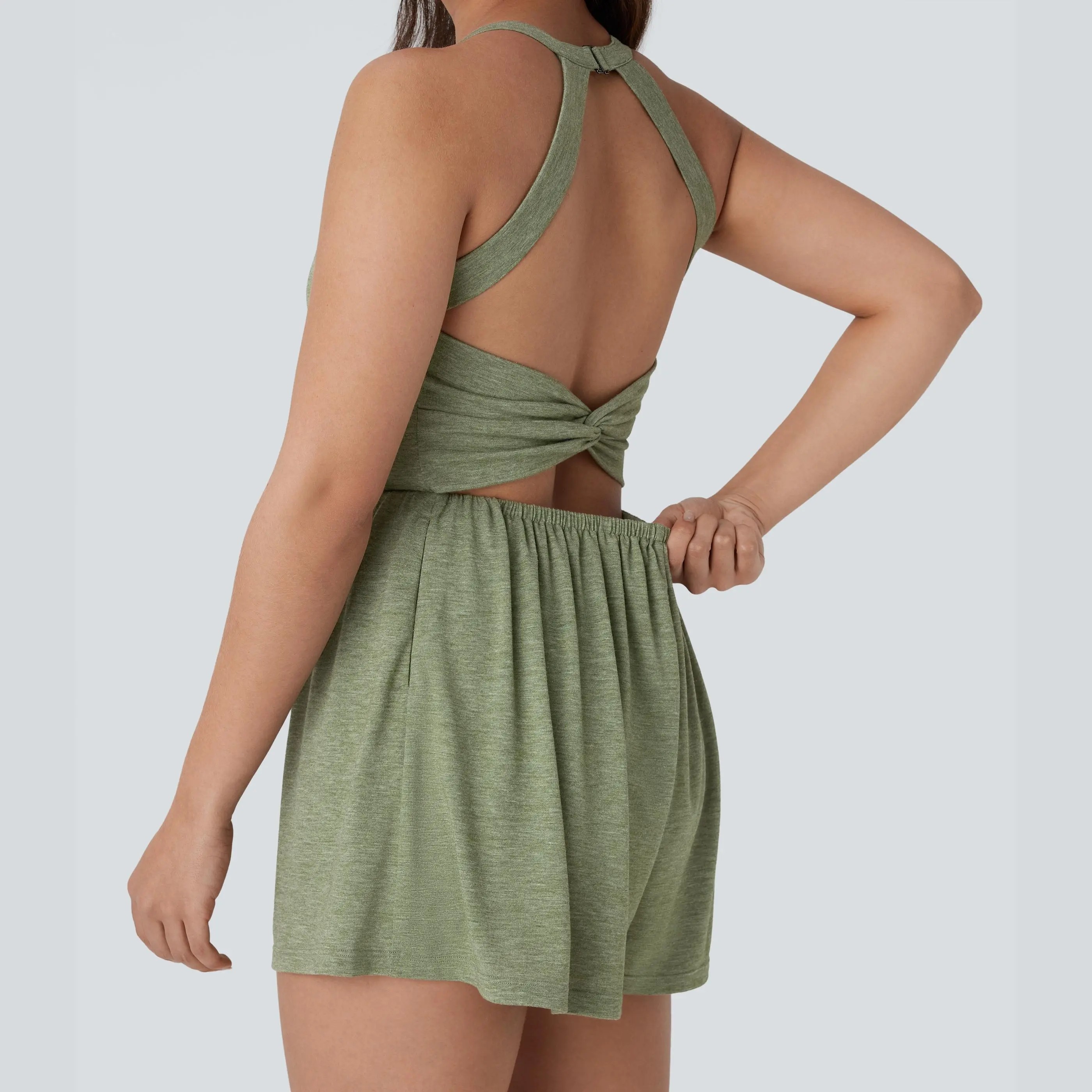 Women's Backless Twist-Front 2-in-1 Resort Romper