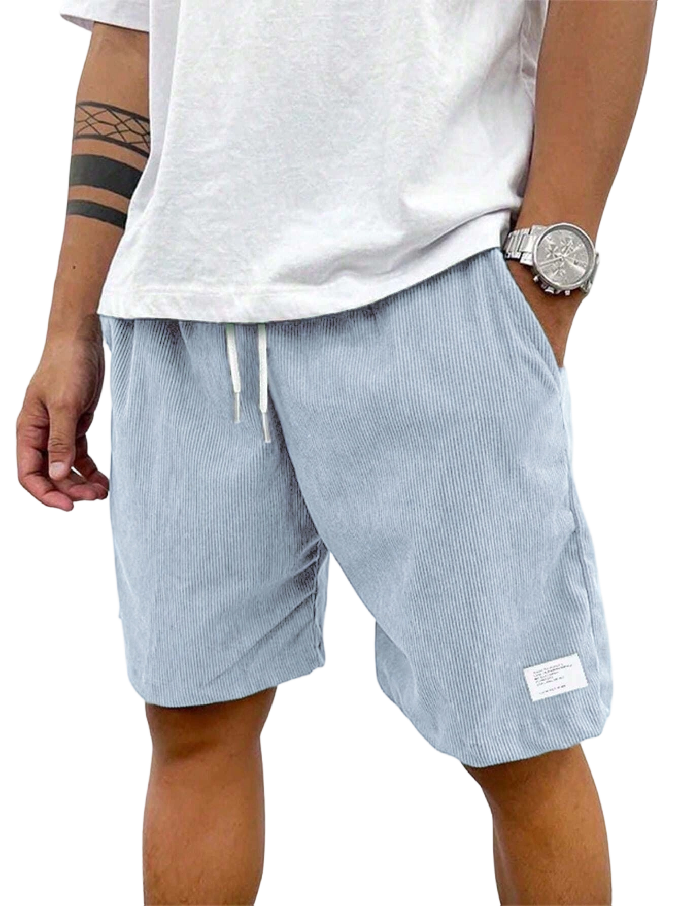 Men's Solid Patched Drawstring Waist Shorts