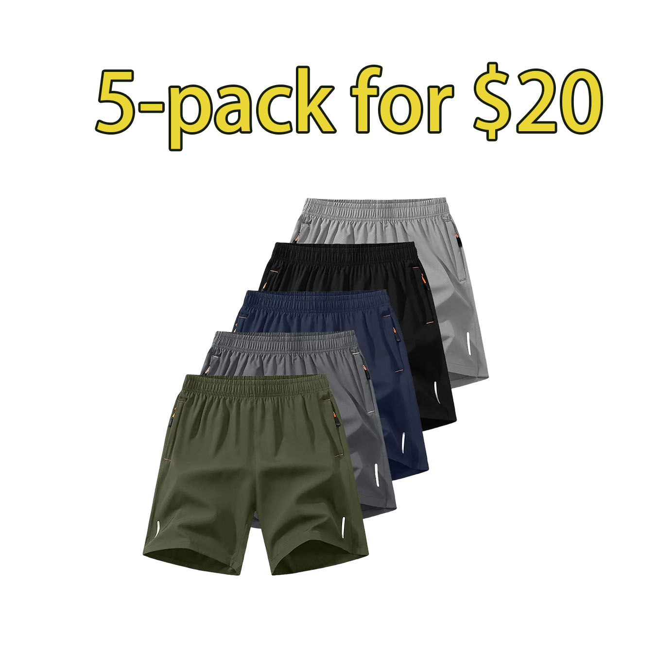 Men’s 10-Pack Zipper Pocket Casual Shorts – Breathable Everyday Comfort Fit