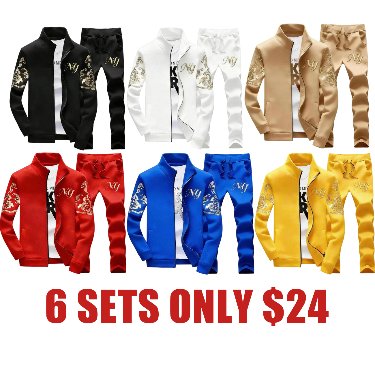 Men’s Embroidered Stand Collar Tracksuit 2-Piece Set