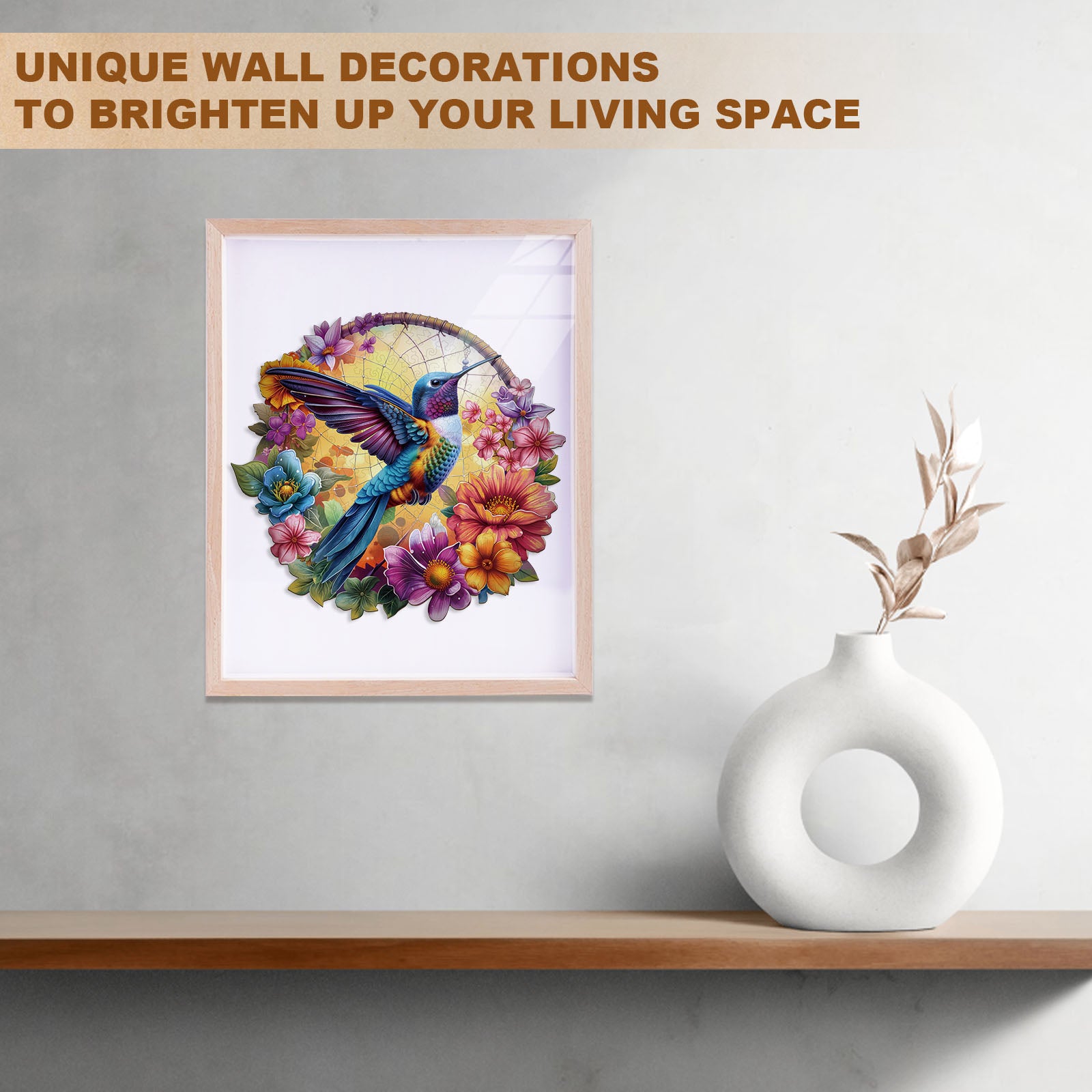 Dreamcatcher hummingbird Wooden Jigsaw Puzzle