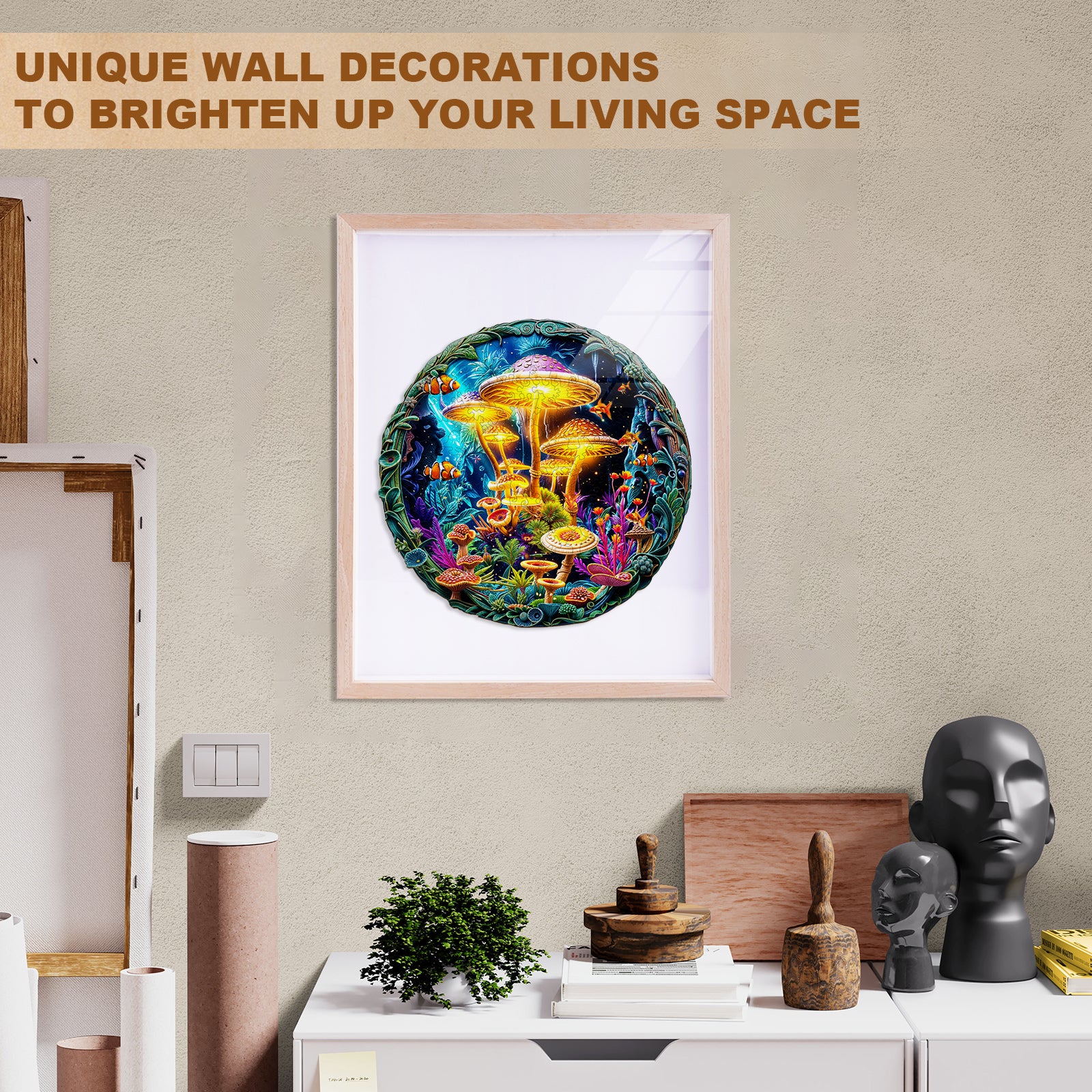 fluorescent mushrooms Wooden Jigsaw Puzzle