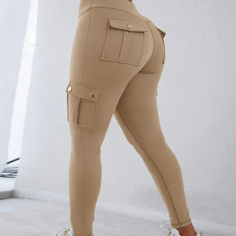 Women's Butt-Lifting Cargo Leggings – High Waist Tummy Control Yoga Pants with Flap Pockets