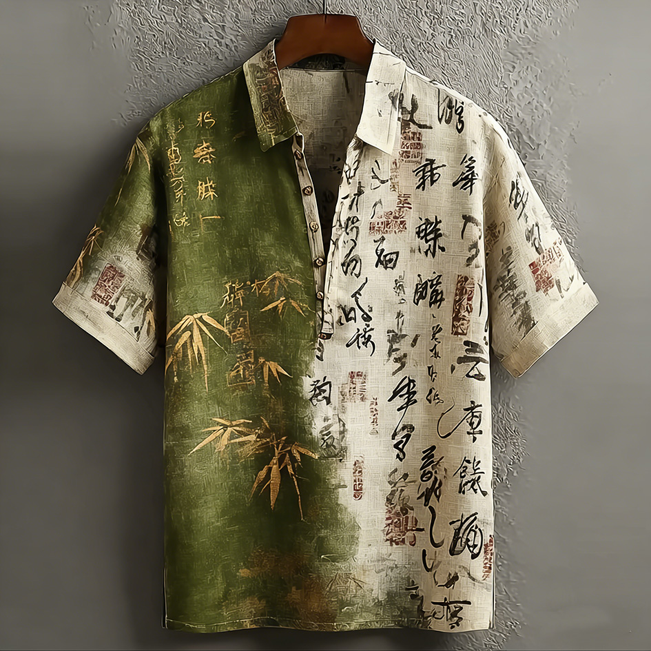 Japanese Art Retro Line Art Linen Casual Short-sleeve Top