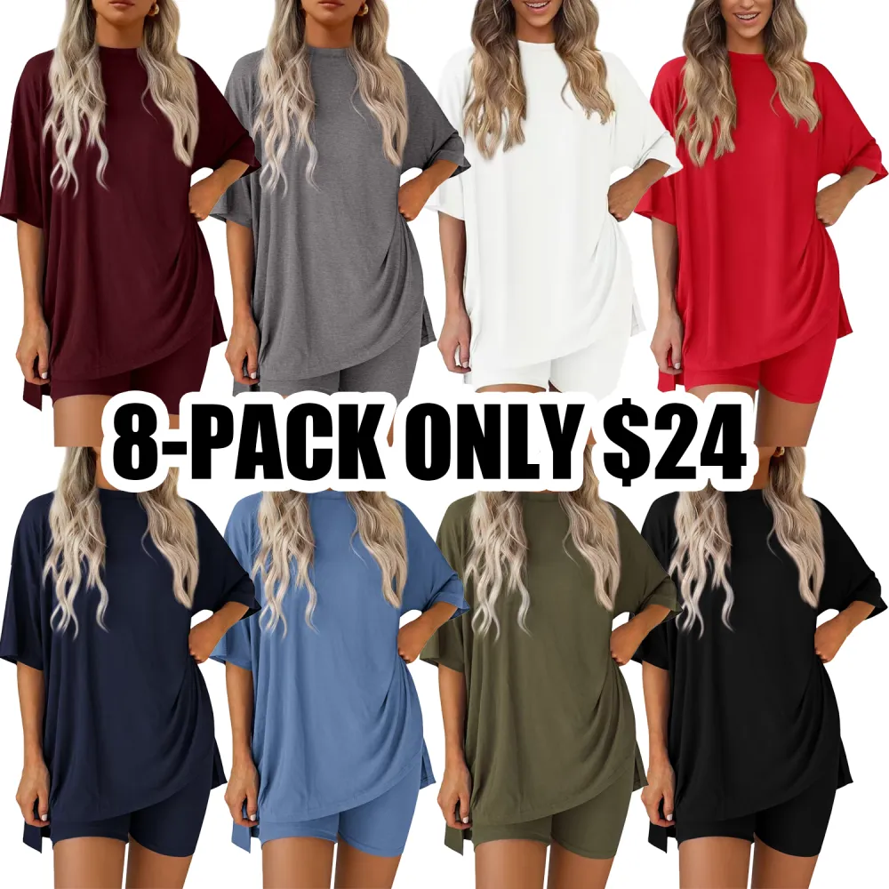 PrettyGarden Women's 2025 Summer 2-Piece Set – Oversized Shirt & Biker Shorts Lounge Outfit, Travel Ready with Split Hem Detail