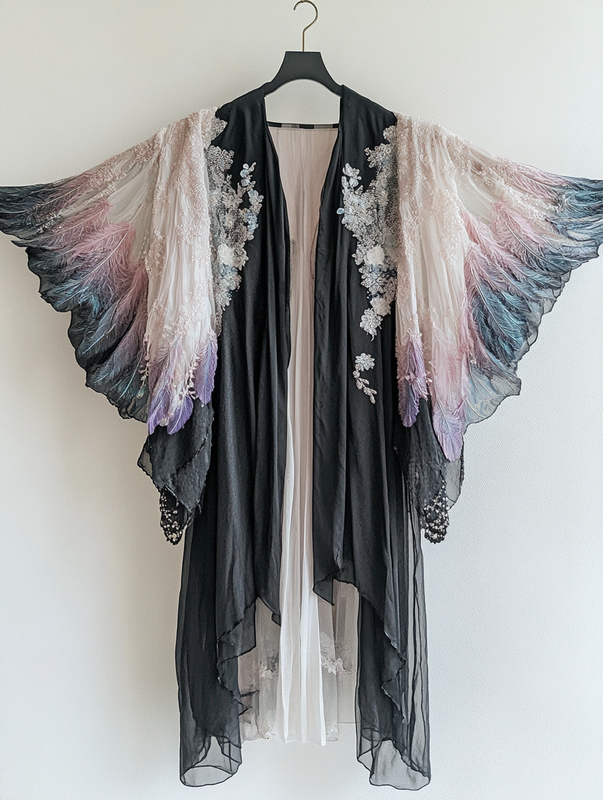 Summer original design elegant handmade feather kimono 5867