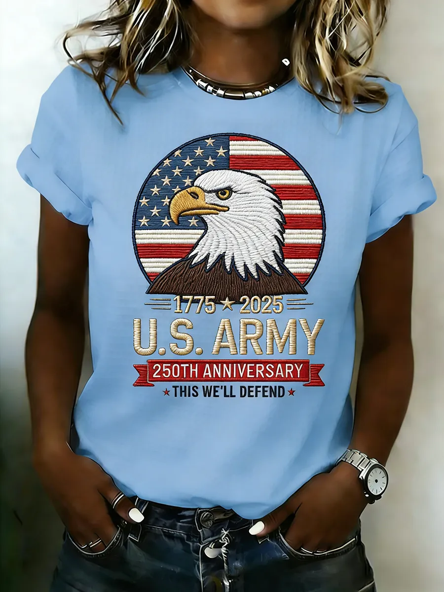 U.S. Army 250th Anniversary Eagle Flag Embroidered Waffle T-Shirt