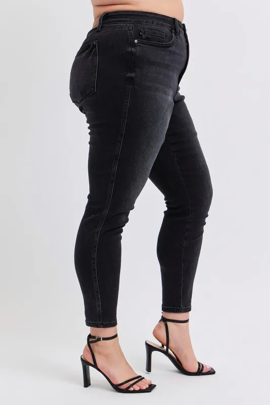 Blue Full Size Midi Rise Tummy Control Skinny Jeans Plus Size