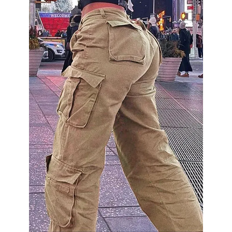 Women's Plain Drawstring High Waist Cargo Pants