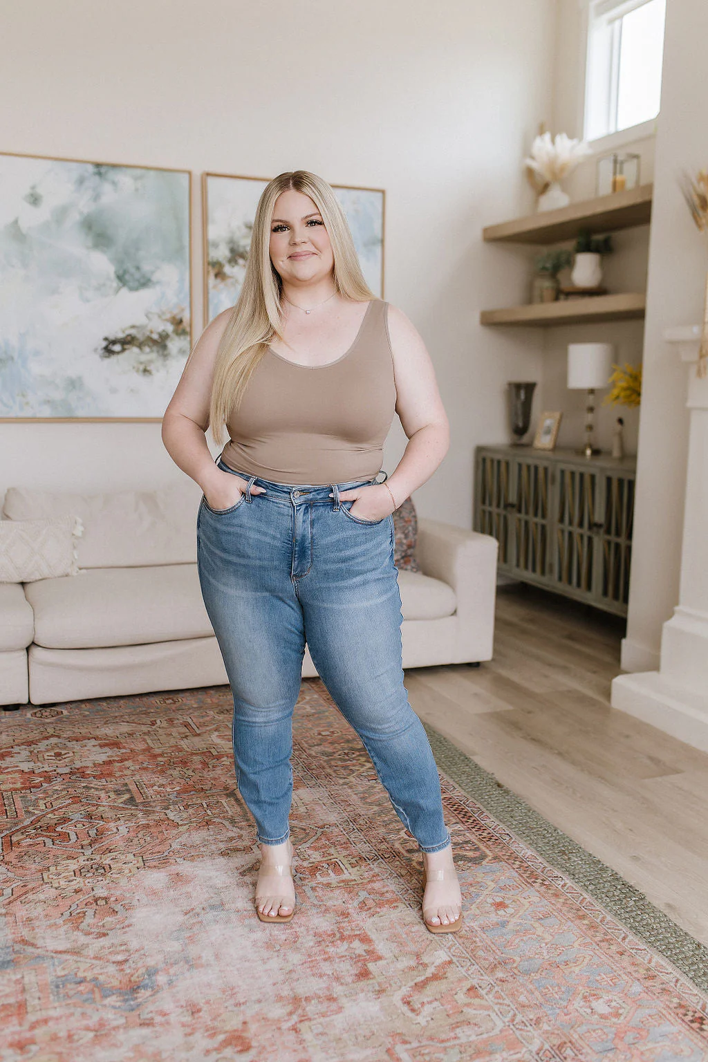 High Rise Control Top Shield Pocket Skinny Jeans