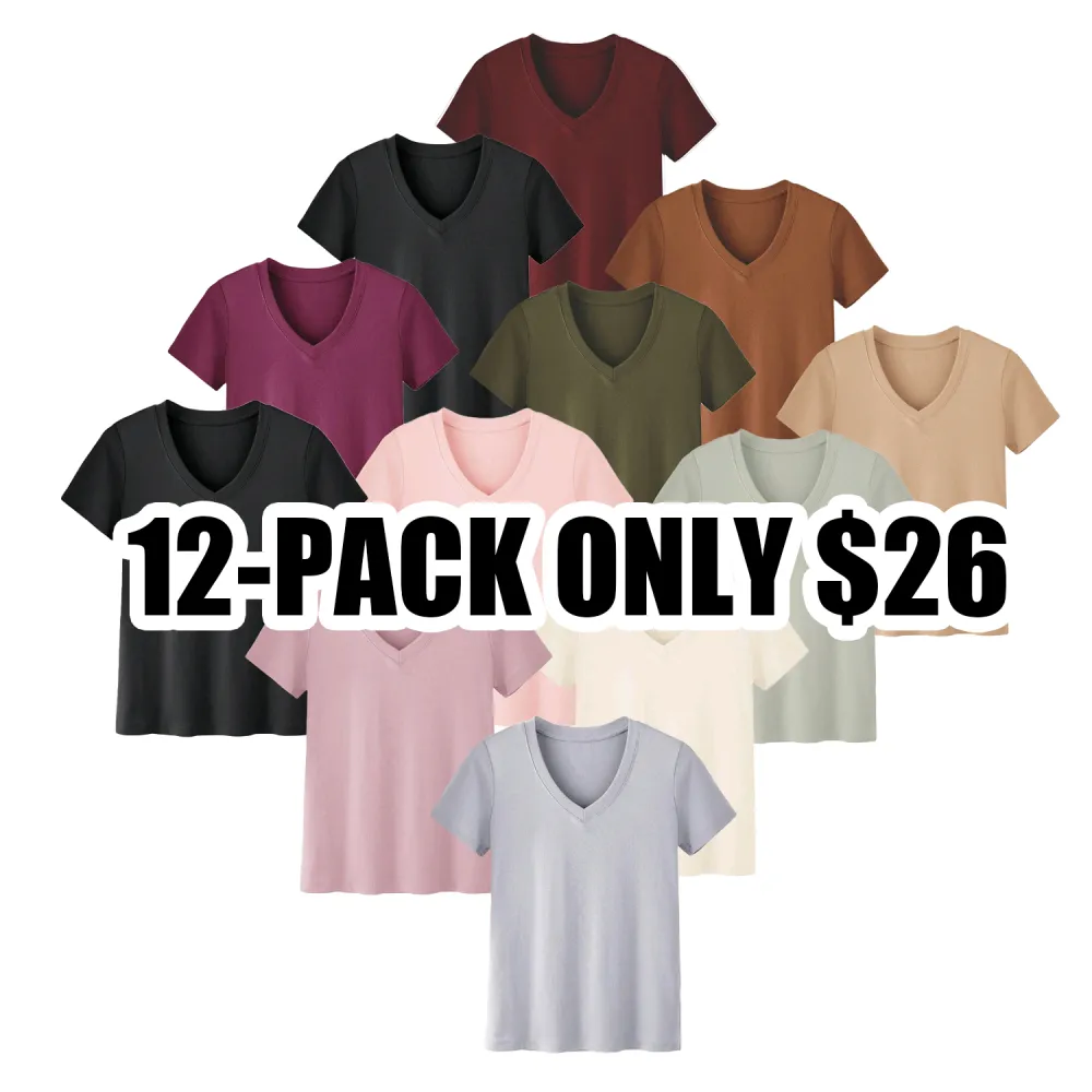 SHOWITTY 12-Pack Colorful V-Neck T-Shirts for Women – Lightweight, Stylish, Plus Sizes