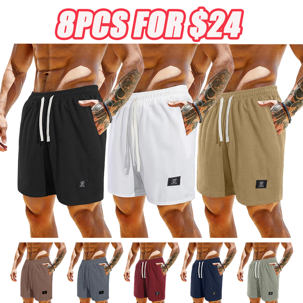 Pack of 4 corduroy shorts, solid color, men’s casual shorts with side pockets and a drawstring elastic waistband