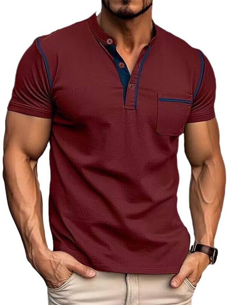 Men's Fashion Henley Shirt Classic Short Sleeve Lightweight Button Cotton T-Shirt Casual Top