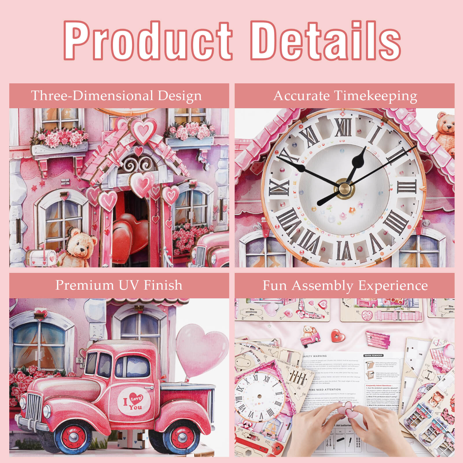 Sweetheart Cottage – DIY Wooden Clock, 3D Puzzle Craft Kit