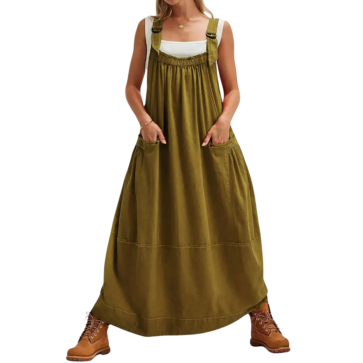 Women’s Strappy Sleeveless Barrel Midi Dress with Pockets