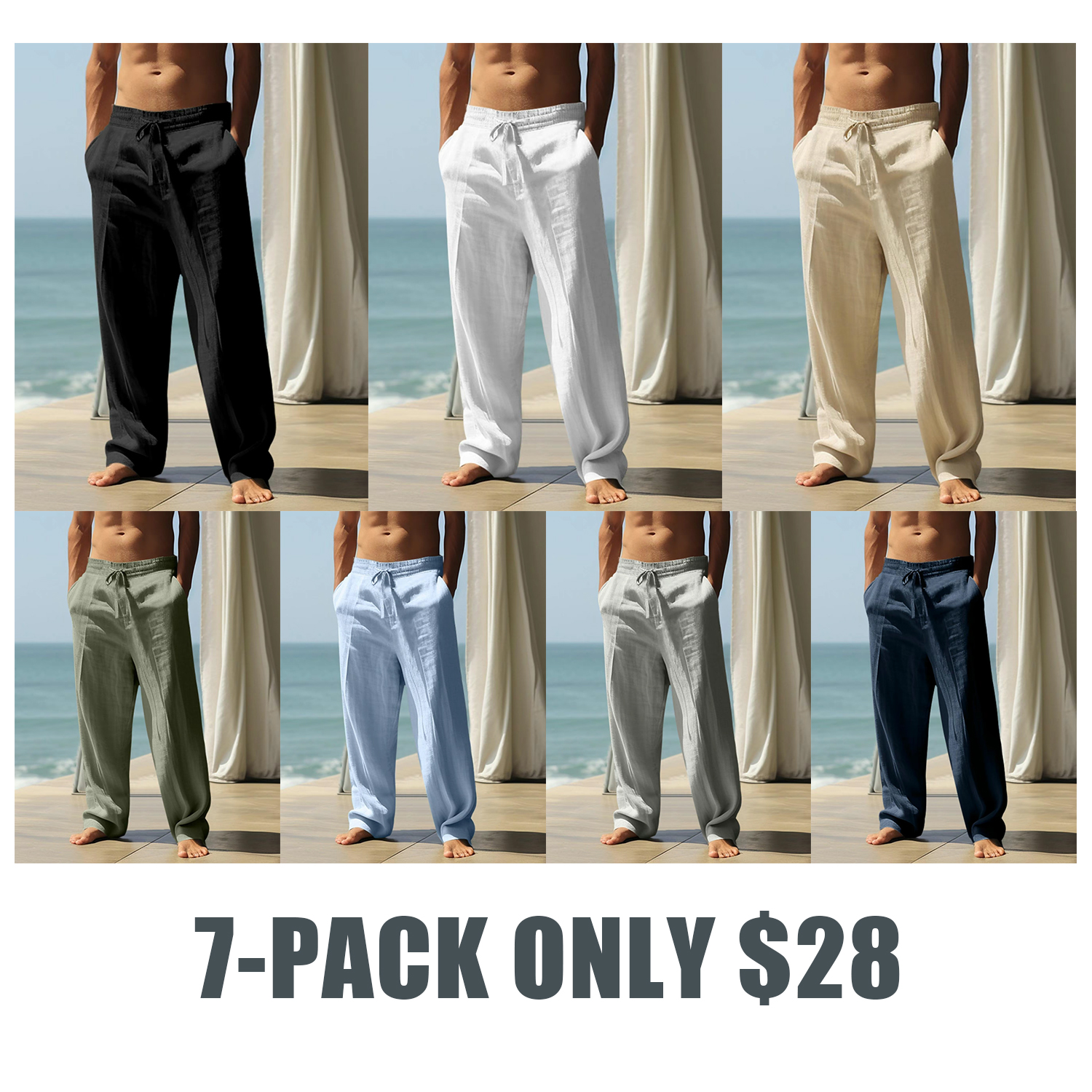 Men's Cotton Linen Straight-Leg Pants – Casual, Lightweight, Comfy Beach Trousers for Summer Daily Wear
