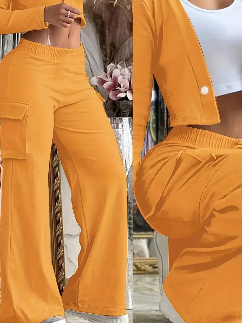 Women’s Casual Solid Color Pocket Pants – Comfy Streetwear Trousers