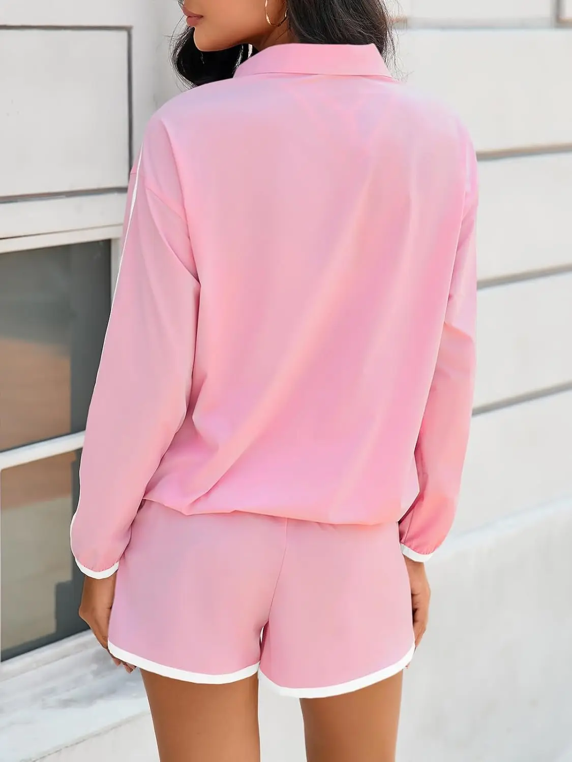 Womens 2 Piece Outfits Sets Half Zip V Neck Long Sleeve Pullover Tops Shorts Casual Tennis Running Tracksuits