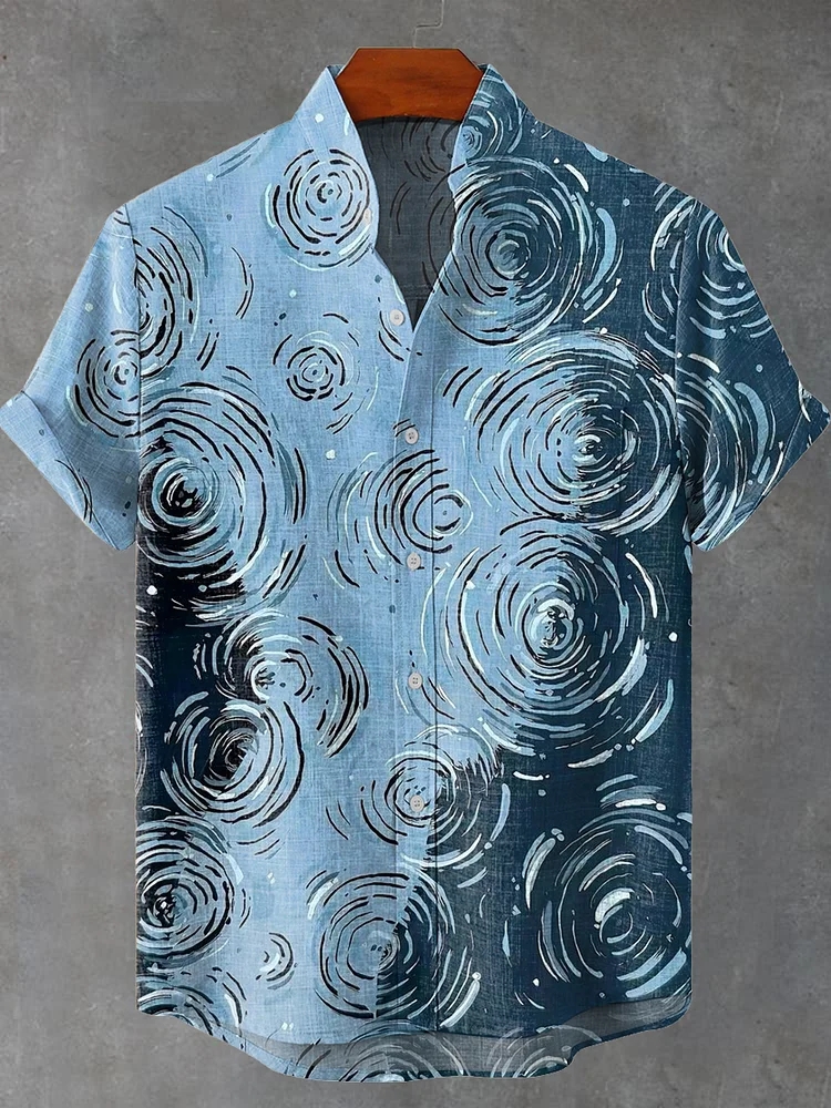 Water Ripples Vintage Art Print Casual Cotton Shirt