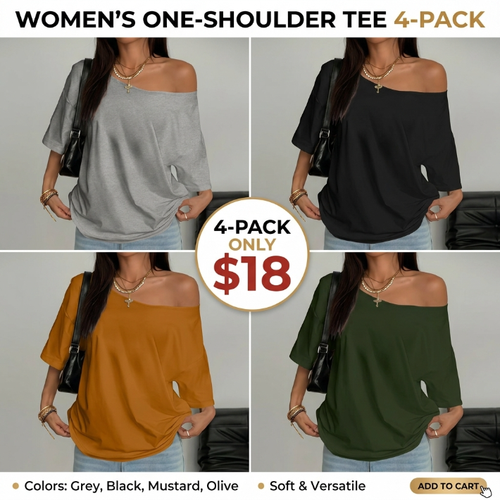 Women's Asymmetrical Shoulder Top, Trendy Fashion Short Sleeve Blouse