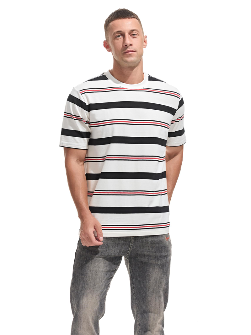 Men's Knitted Colorful Striped Short Sleeve T-Shirt
