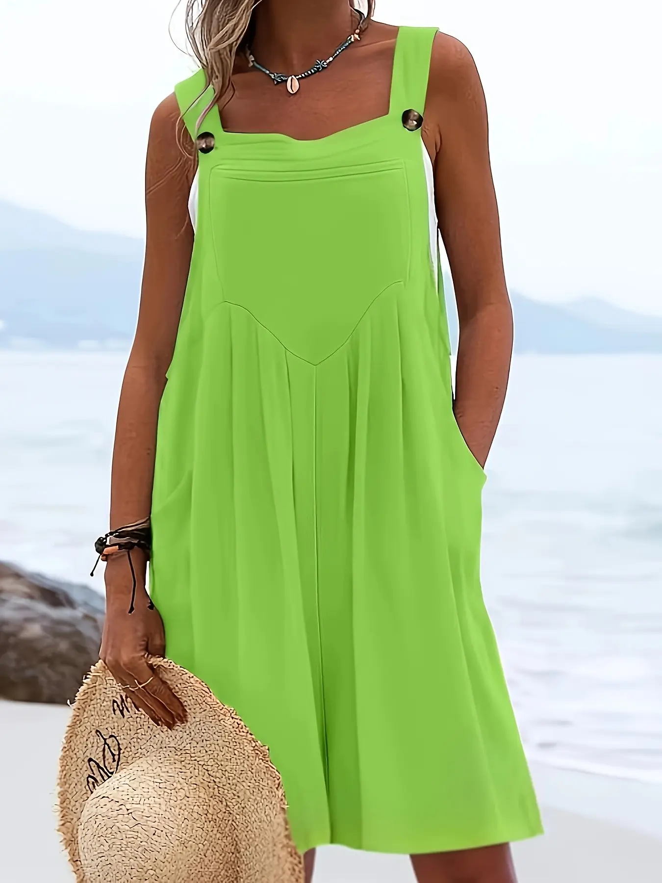 Women's Plus Size Casual Fashion Wide Leg Shorts, Loose Fit Belted Overall Pants with Button Pockets, 10 Colors Available