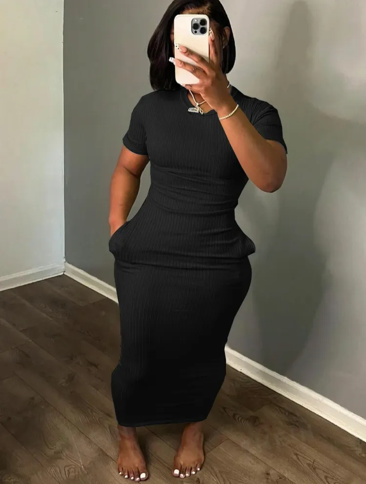 Plus Size Casual Summer Bodycon Dress with Pockets