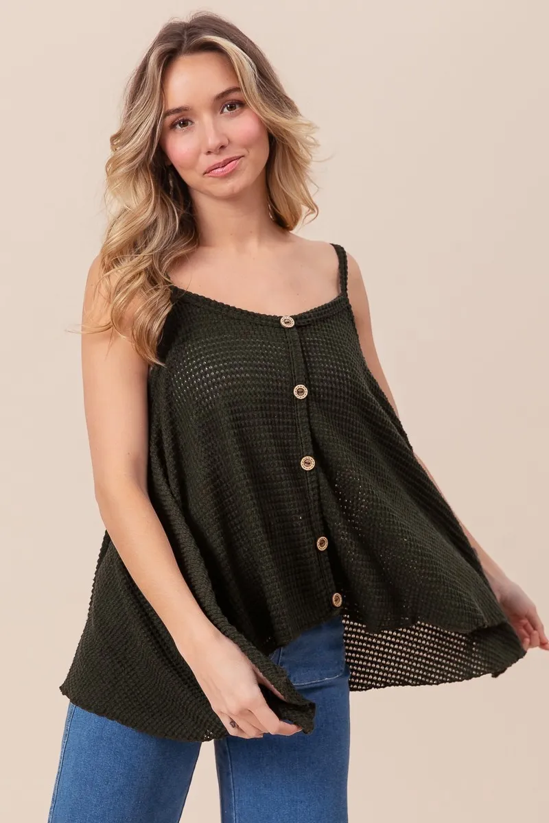 Popcorn Waffle Knit with Buttoned Front Cami Top