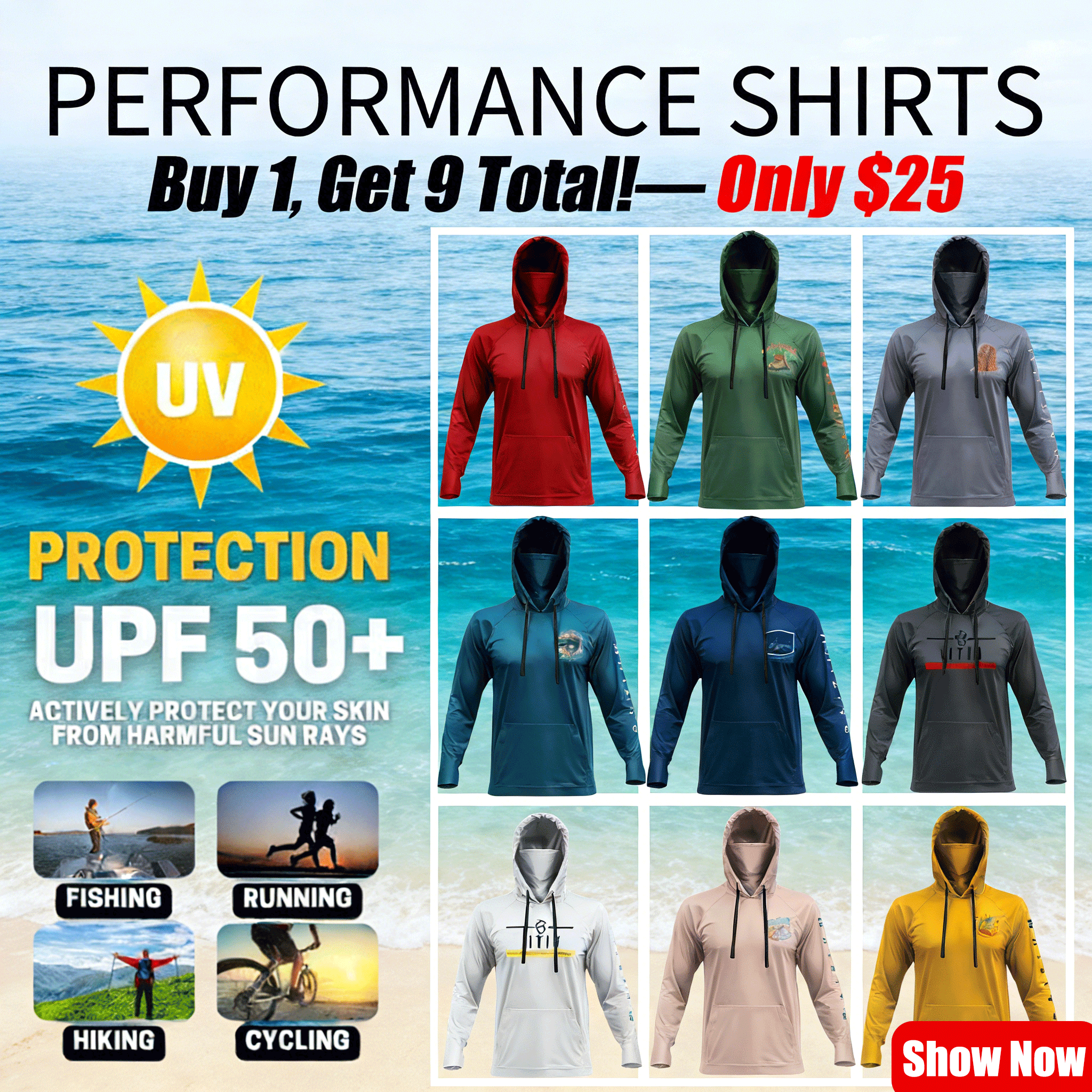 🔥Men’s Hooded UPF 50 Work & Fishing Shirt with Built-In Face Gaiter