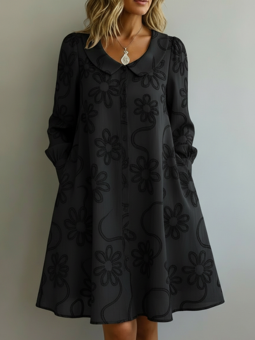 Vintage Peter Pan Collar Embroidered Floral Dress