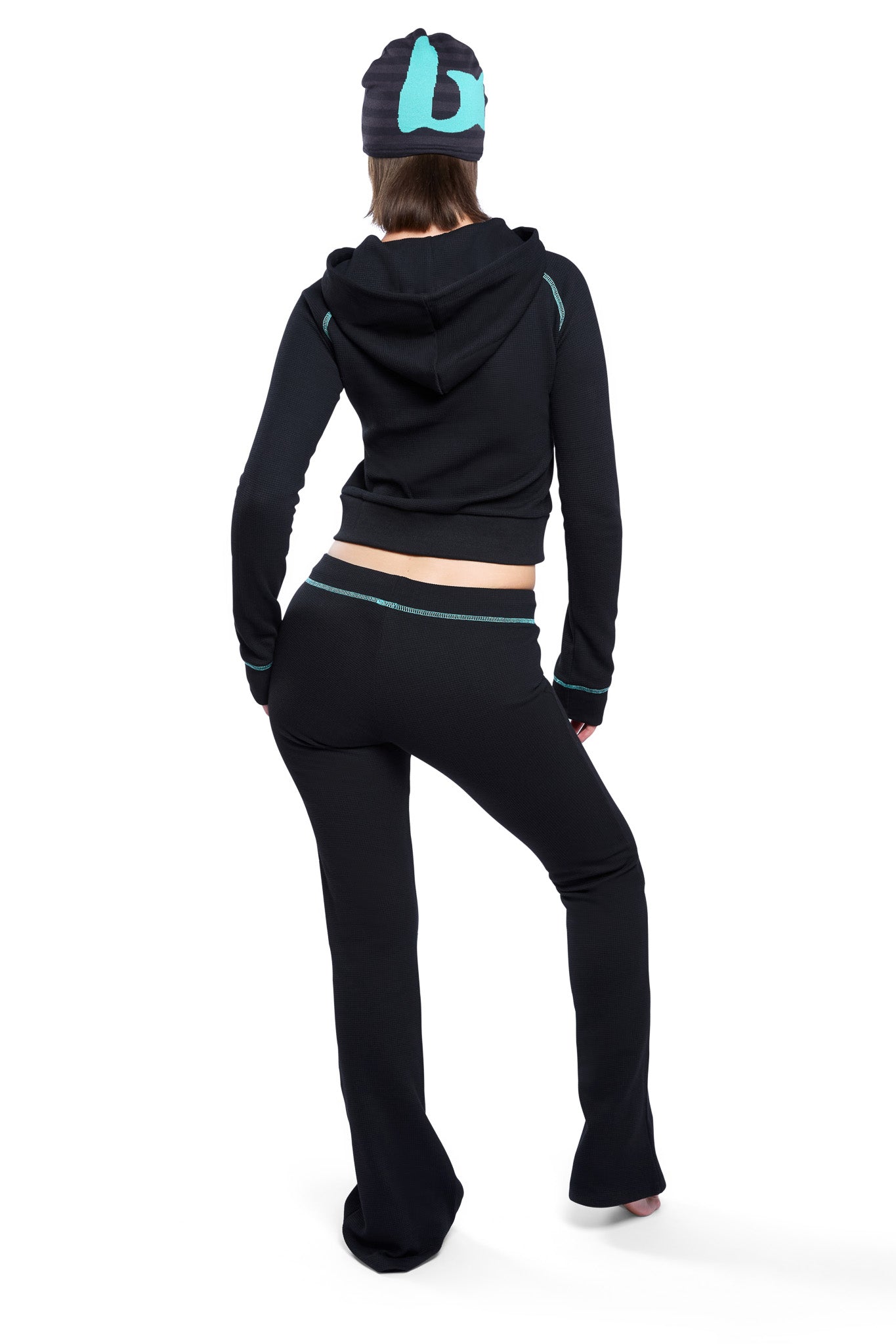 WAFFLE KNIT HOODIE (BLACK/TIFFANY BLUE)