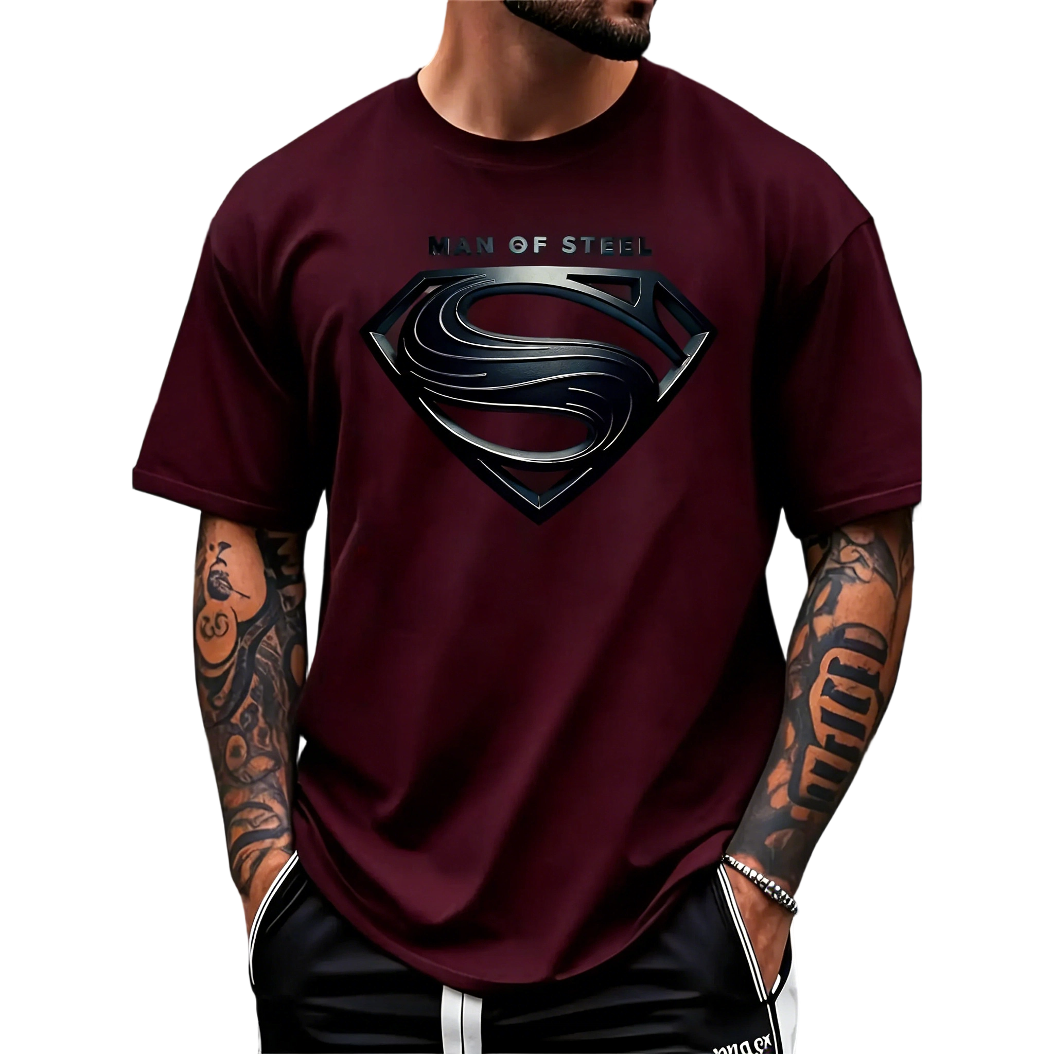 Justice League Men'S Plus Size Casual Crew Neck T-Shirt Man of Steel Graphic Print Short Sleeve Ideal for Spring/Summer Everyday Tshirt | Playful Text Design | Comfortable Fit SIZE Plus Size S-5XL