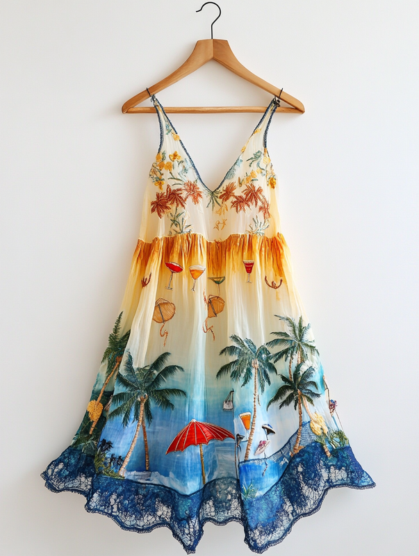 Summer Fashion Embroidered Gradient Suspender Lace Dress  b211