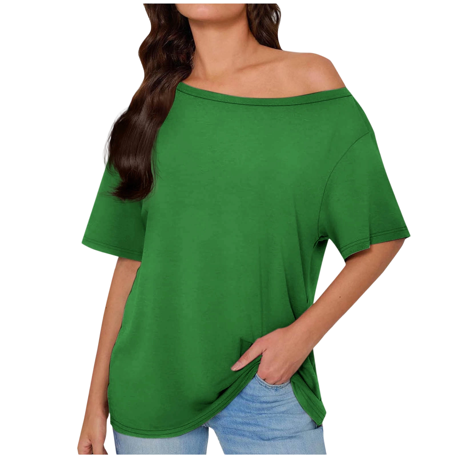 Women's Off The Shoulder Tops Short Solid Color Short Sleeve Tee - Casual Basic T-Shirt for All Seasons Daily Wear