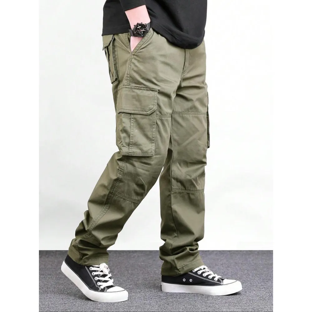 Men's Loose Solid Pocket Drawstring Waist Cargo Pants