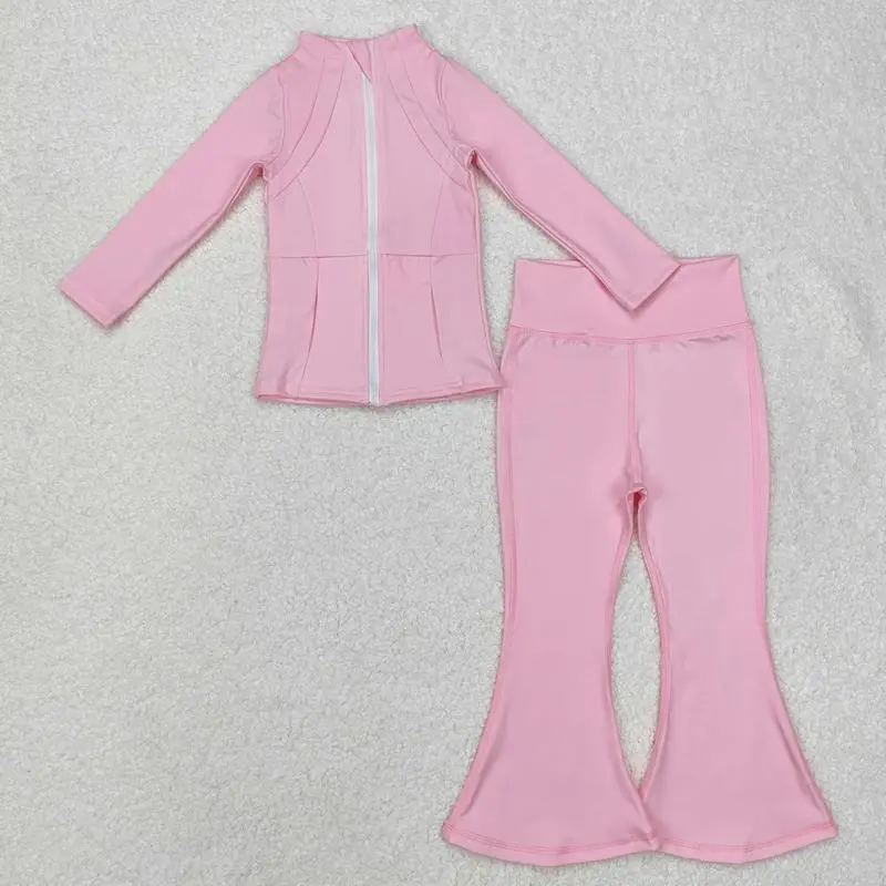 Girls’ Solid Color Long Sleeve Yoga Set – Soft & Stretchy
