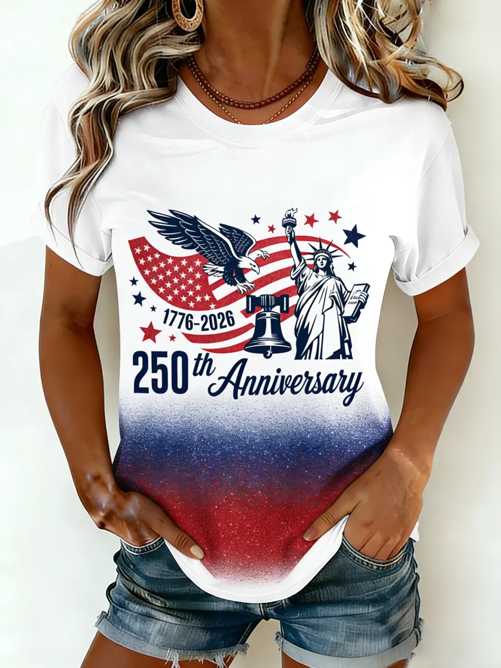 250th Anniversary Statue of Liberty Glitter Ombre T-Shirt