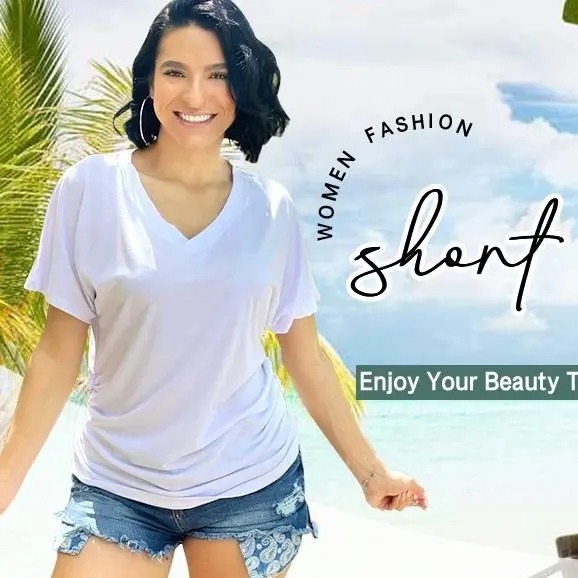 Women's Short Sleeve V Neck Dolman Tops with Side Shirring Loose Fit Shirts Spring Statements