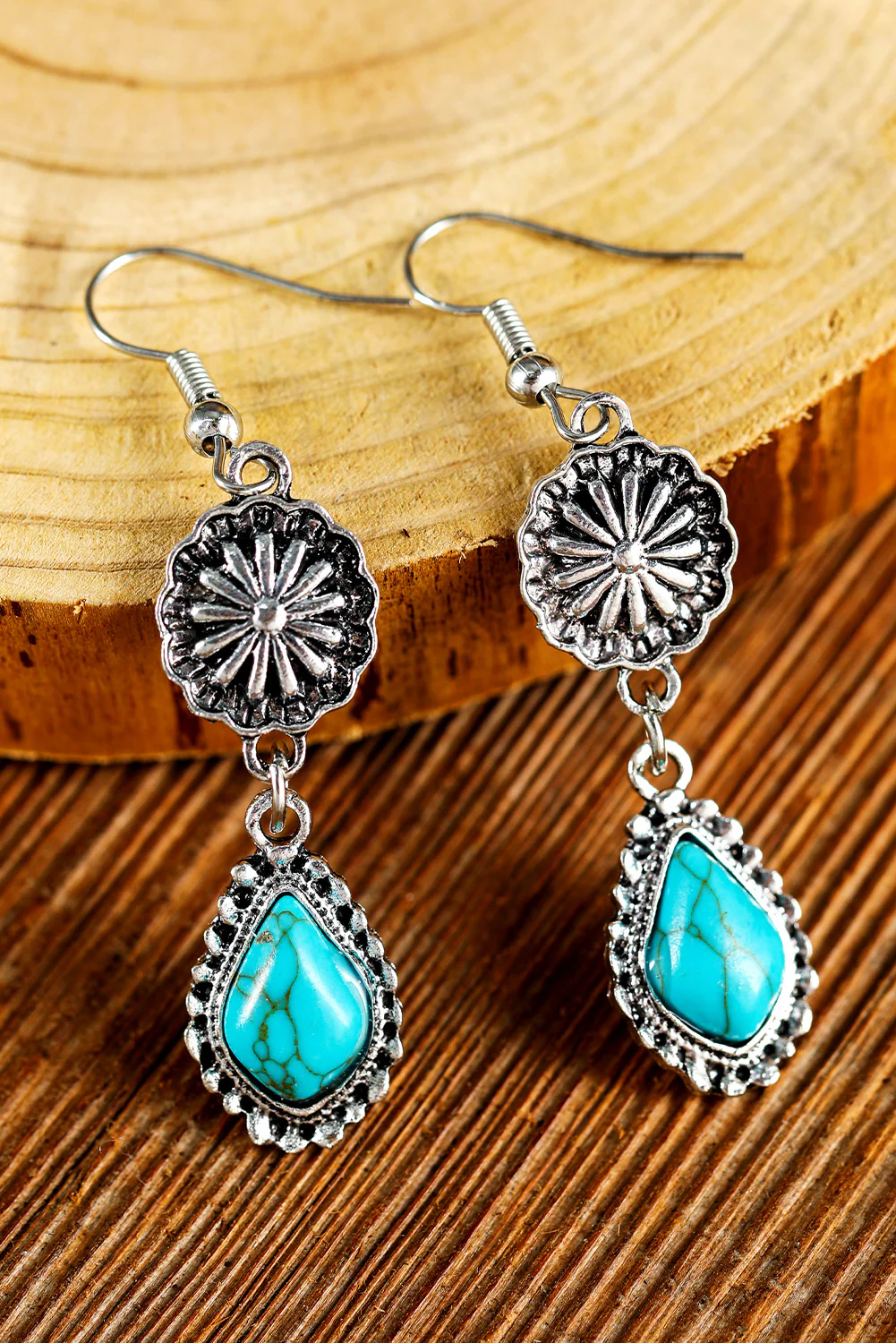 Peacock Blue Western Turquoise Inlay Hook Earrings