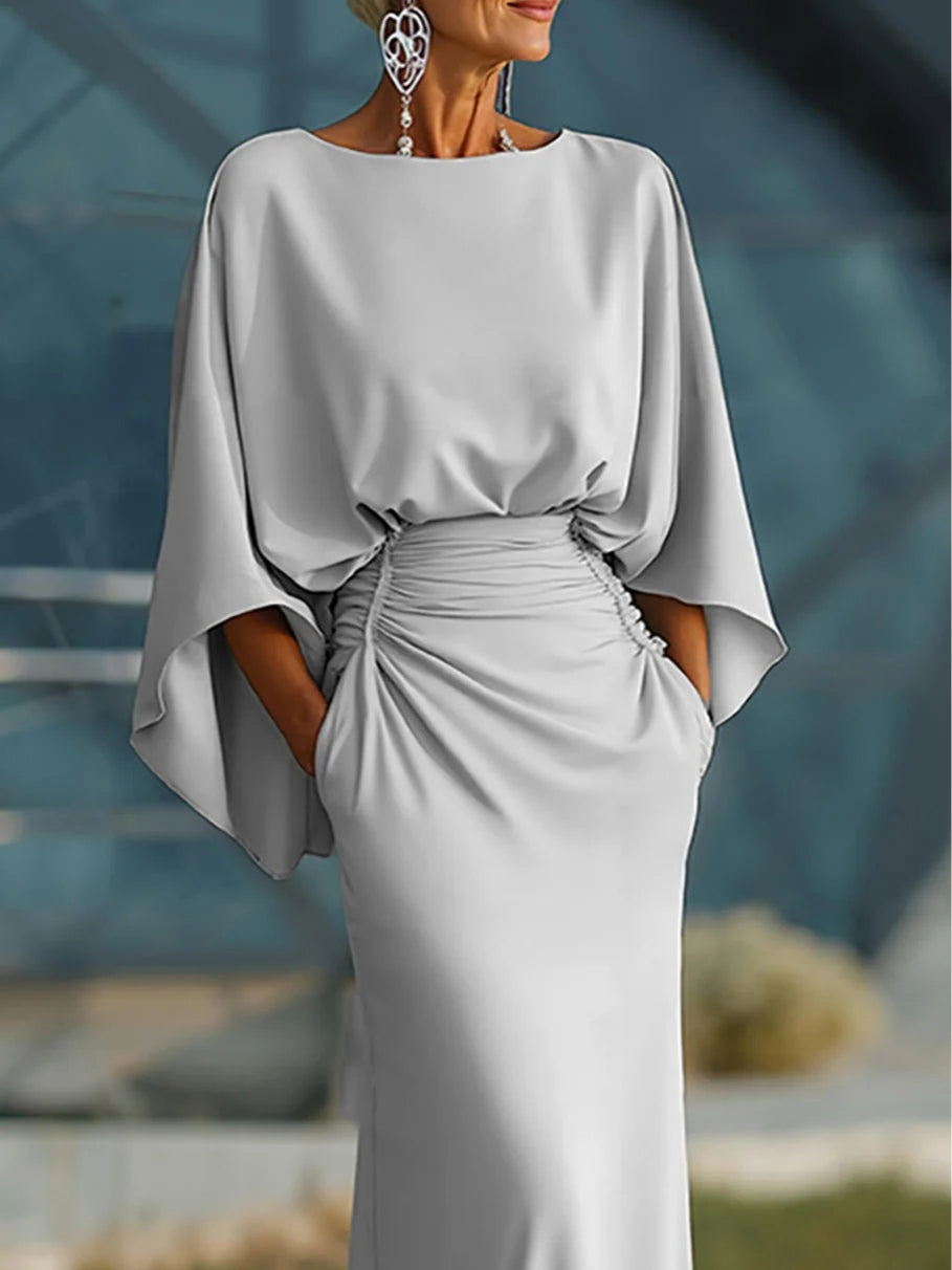 Elegant V-neck backless batwing sleeve dress