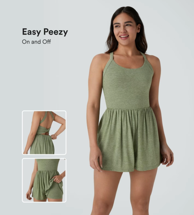 Women‘s 2-in-1 Backless Romper with Pockets