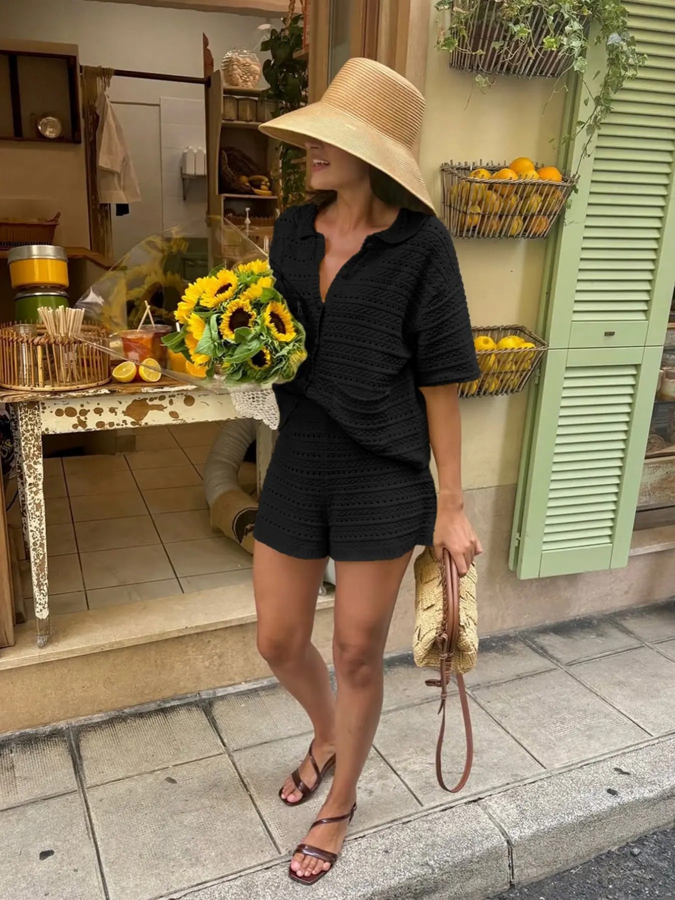 Ultimate Resort Getaway: Textured Openwork Knit Cardigan & Shorts Set