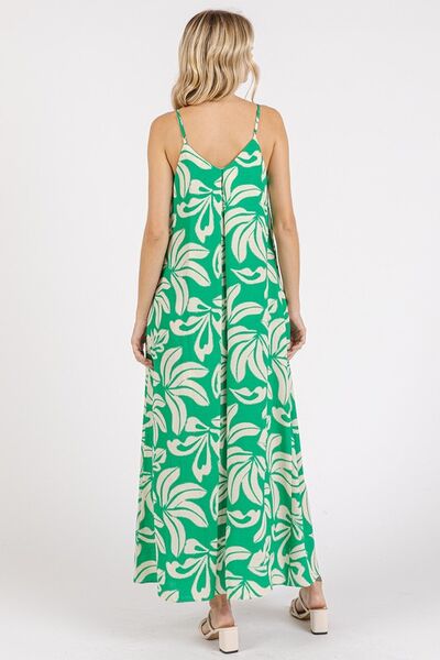Printed V-Neck Maxi Cami Dress with Pockets