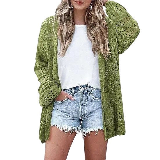 Women's Lightweight Crochet Batwing Cardigan