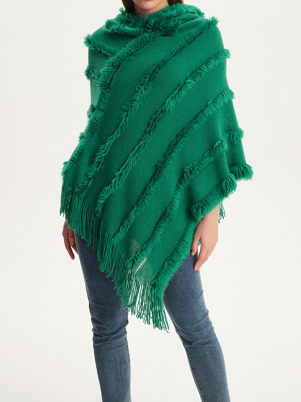 Hooded Keep Warm Solid Color Tasseled Shawl&Cloak Cape
