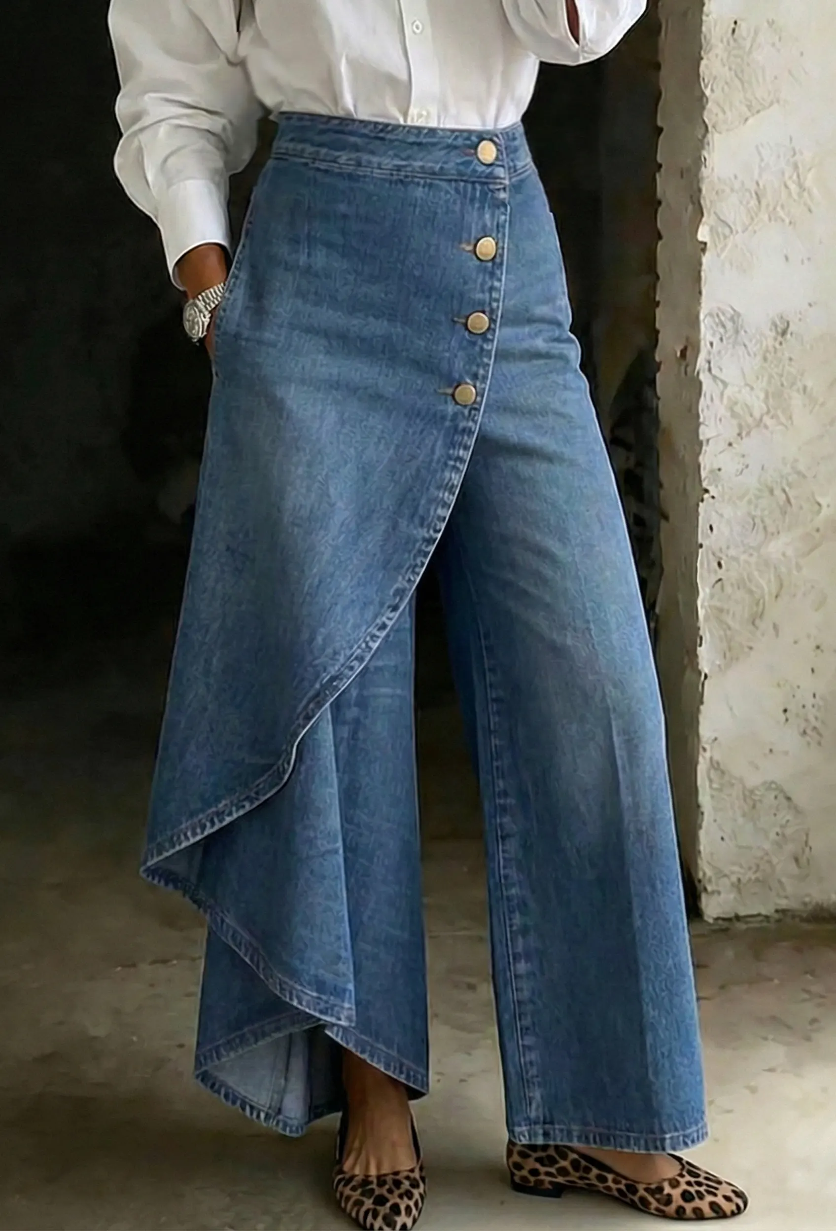 Women's Stylish Design High-waisted Relaxed Fit Wide-leg Jeans