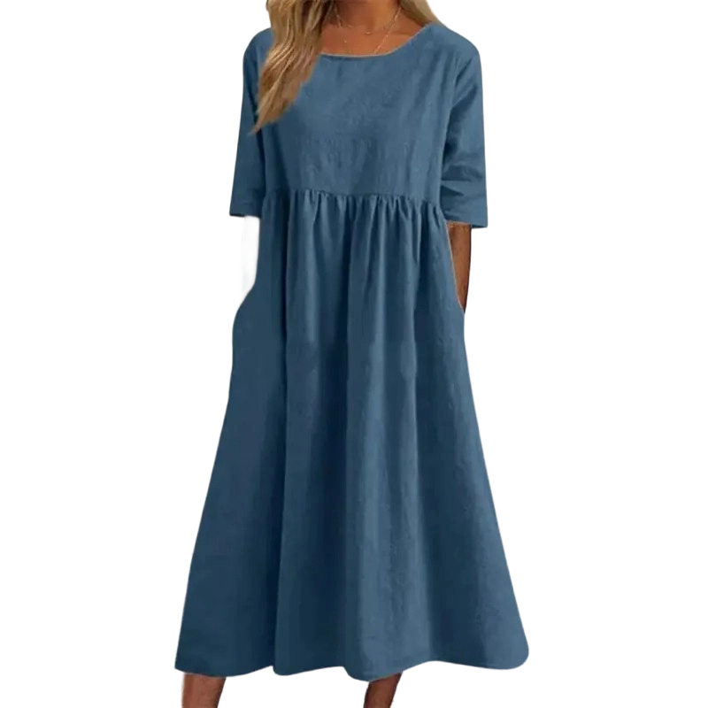 Breezy Cotton-Linen Pocket Dress for Women